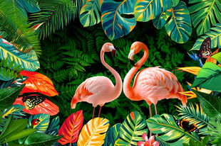 热带背景火烈鸟