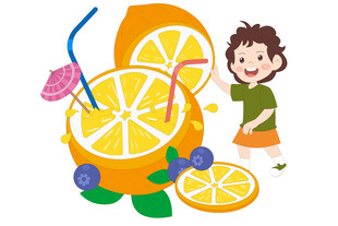 手绘夏日柠檬冷饮果汁免抠插画素