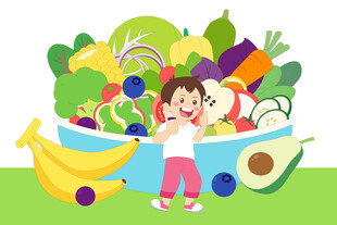 卡通手绘健康饮食绿色蔬菜水果