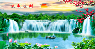 瀑布山水画