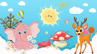 卡通大象儿童房背景