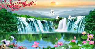 流水生财瀑布山水画