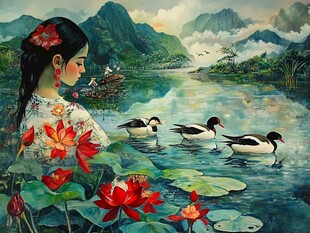 鸭子 花卉图 Exploring Yellow Apricot Flowers: A Journey in Chinese Brush