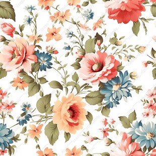 水彩手绘花草植物免抠四方连续