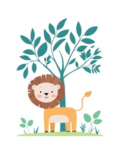 矢量手绘卡通可爱小狮子免抠元素