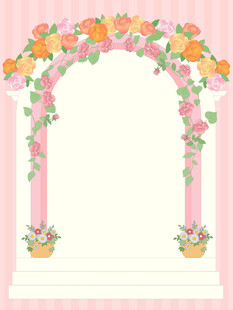 粉色手绘玫瑰鲜花花边明信片信纸