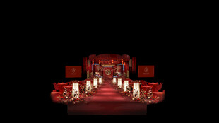 红色中式吊顶婚礼