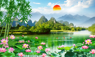 荷花山水风景画