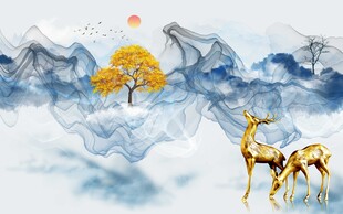 烟雾麋鹿背景墙