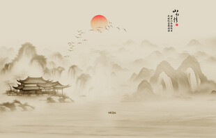 国画山水背景墙