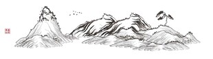 矢量线描山水