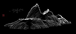 矢量线描山水黑白