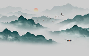 水墨山水画壁画