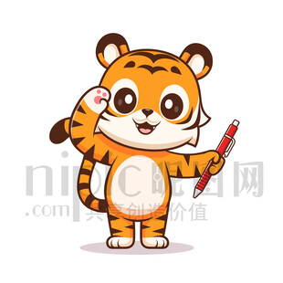 可爱卡通敬礼的老虎
