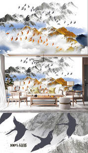 新中式抽象水墨山水背景墙壁画