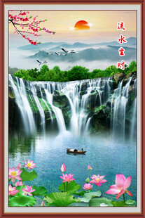 流水生财瀑布山水画
