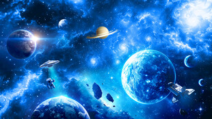 太空宇宙星球银河火箭星空背景墙