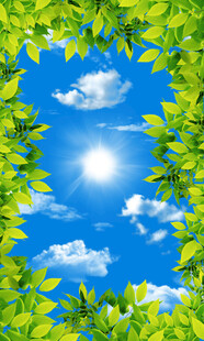 蓝天白云绿叶天花吊顶壁画