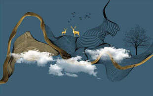 原创现代艺术靛蓝水墨山水