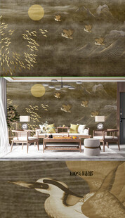 新中式彩墨意境山水画壁画