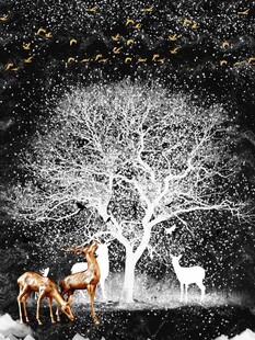 新中式抽象麋鹿画