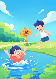 防溺水安全插画