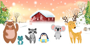 卡通雪景背景墙