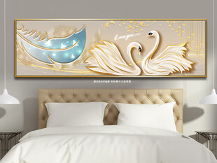 梦幻蓝色羽毛天鹅湖床头装饰画