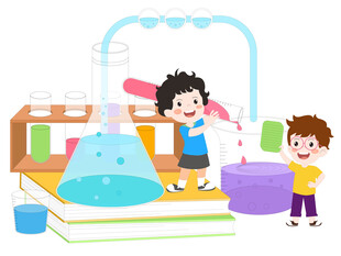 儿童化学实验课彩色试管液体矢量