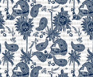 蓝白花卉佩斯利图案纹理
