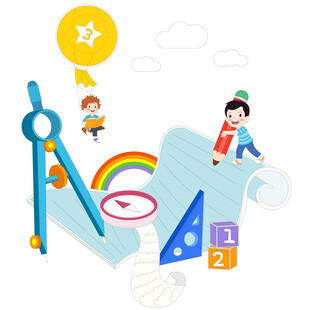 儿童学习文具圆规指南针尺子插画