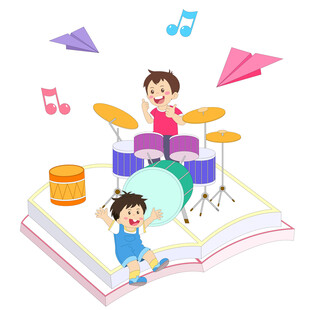 儿童音乐课架子鼓彩色音符纸飞机