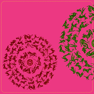 双圆形花卉图案设计素材