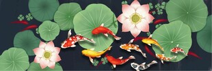 抽象荷花九鱼图