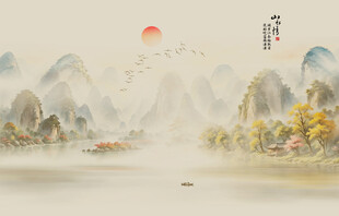 国画山水背景墙