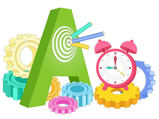 卡通闹钟彩色齿轮铅笔时间管理