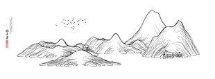 手绘山川风景图