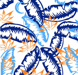 蓝橙热带植物图案背景