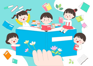 儿童趣味读书阅读彩色书籍插画