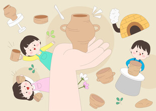 儿童启蒙教育传统文化陶泥课插画