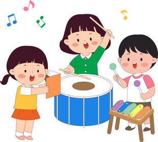 儿童音乐课彩色音符架子鼓插画