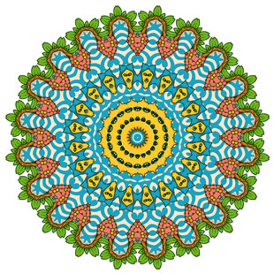 多彩圆形曼陀罗花纹图案