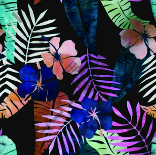 热带花卉与叶片图案设计