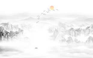 新中式屏风山水画