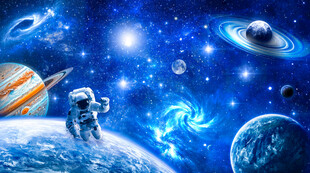 宇航员太空星球宇宙银河星空背景
