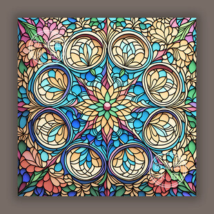 教堂蒂凡尼彩晶玻璃万花筒图案