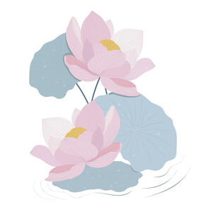 手绘粉色荷花与荷叶 矢量图