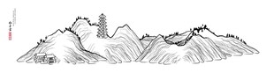 手绘山川风景图