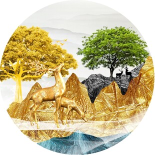 金山麋鹿圆形装饰画