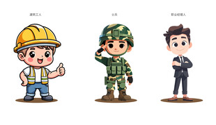 矢量手绘卡通人物建筑工人士兵